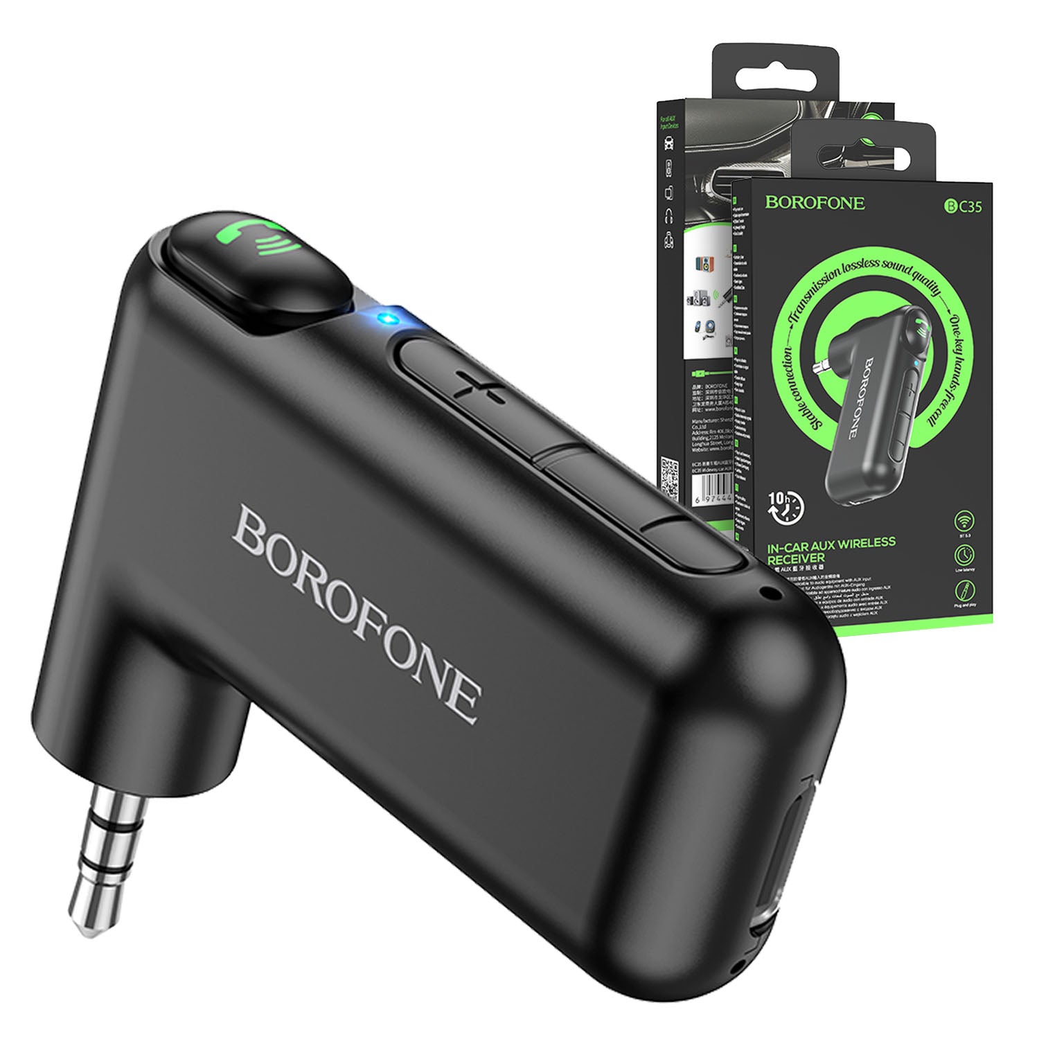 Borofone BC35 3.5mm Car Aux Bluetooth Car Receiver Music Call Transmitter Handsfree for Car Home Stereo Speaker Amplifier Borofone BC35 3.5mm Car Aux Bluetooth Car Receiver Music Call Transmitter Handsfree for Car Home Stereo Speaker Amplifier